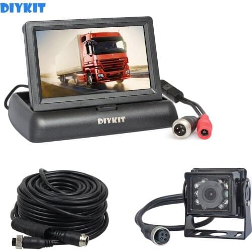 DIYKIT DC12V-24V 4PIN 4.3" Reverse Rear View Car Monitor Backup CCD IR Night Vision Bus Truck Car Camera free Car Charger