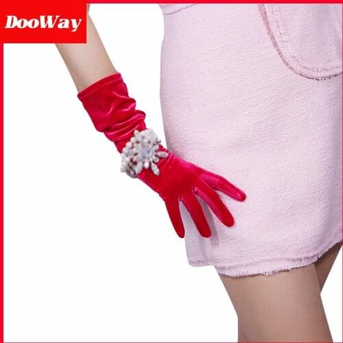 DooWay Womens Long Velvet Gloves Stretch Touchscreen Winter Warm for Dress Evening Party Daily Navy Blue 16"