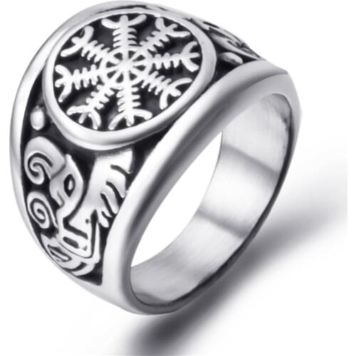 Elfasio Viking Rings Mjolnir Valknut Helm of awe Norse Protective Symbol Men Stainless Steel Ring Vintage Jewelry Size 8-13