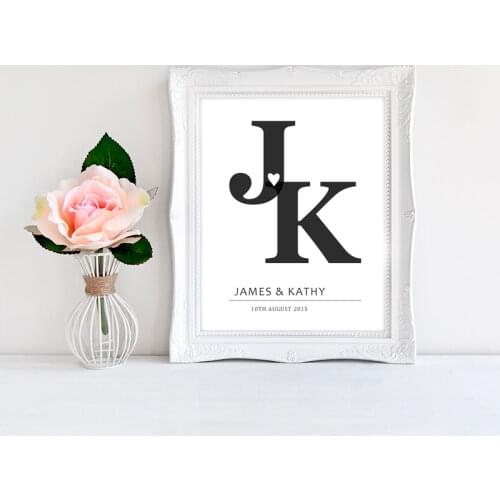 Personalized Initials Love Print Anniversary Canvas Paintings Poster Mono Wall Art Picture Bedroom Wedding Home Interiors Decor