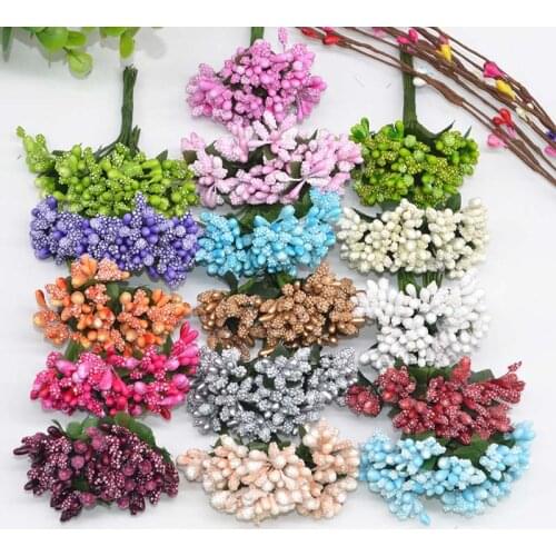 12pcs/lot Mulberry Stamen Artificial Flowers Leaves Stamen Sugar DIY Wreath Gift Box Scrapbooking Fake Flowers Wedding Box Decor