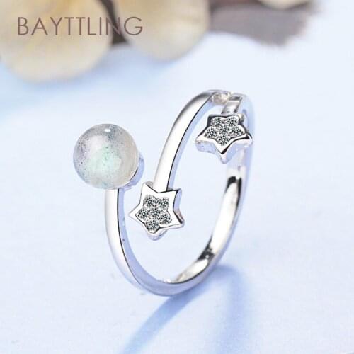 BAYTTLING Hot Sale 925 Sterling Silver Luxury Star Strawberry Crystal Double Open Ring For Woman Party Wedding Jewelry Gift