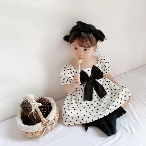 Newborn Romper Baby Girl Summer Clothes Short Sleeve Polka Dot Bowknot Square Neck Baby Toddler Romper