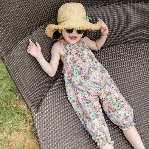Girls Floral Jumpsuit 2021 New Summer One-piece Kids Playsuit Vintage Sleeveless Baby Rompers