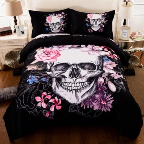 3D Crowned Floral Skull Duvet Cover Pillowcases Sugar Skull King Queen Bedding Set for Couple Gothic Fantasy Quilt cover set