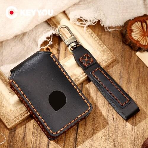 KEYYOU Leather Car Key Case For Volvo XC40 XC60 S90 XC90 V90 2017 2018 T5T6 T8 2015 2016 Car Key Holder Keyring Keychain Ring