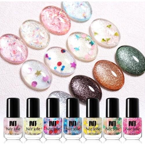 NEE JOLIE 3.5ML Shining Glitter Nail Polish Summer Style Colorful Sparkly Sequins Nail Art Varnish Natural Air Drying Polish