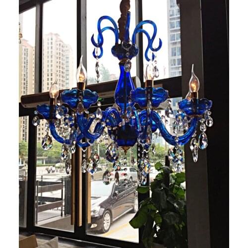 Cafe Bar 6/8 pcs Art deco blue crystal Chandelier for dining room Blue glass Home Led Chandeliers clear crystal Lustre lighting