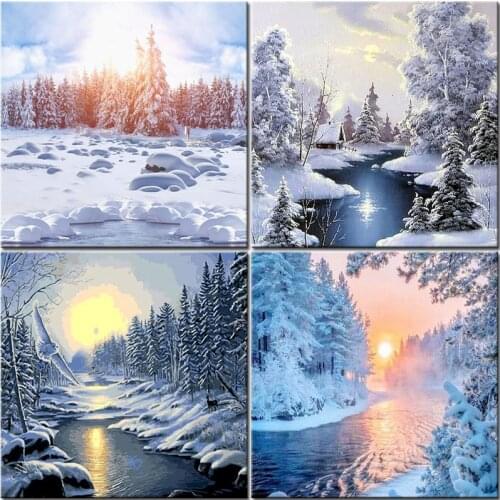Oil Paint By Number Landscape Snow With Frame On Canvas Picture By Numbers For Adults Modern Wall Art Decor Handpainted Diy Gift
