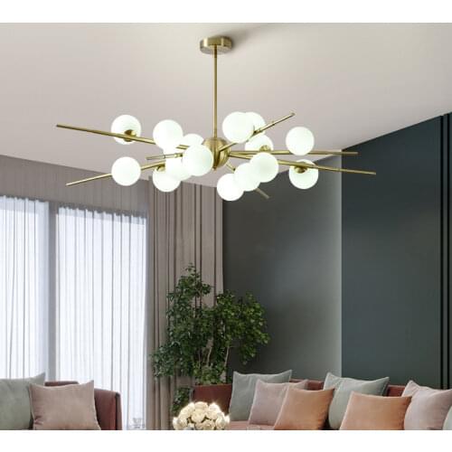 Bedroom Lustre Gold / Black Metal G4 Led Chandelier Glass Globe Rod Hanging Chandelier Lighting Led Indoor Lighting Fixtures