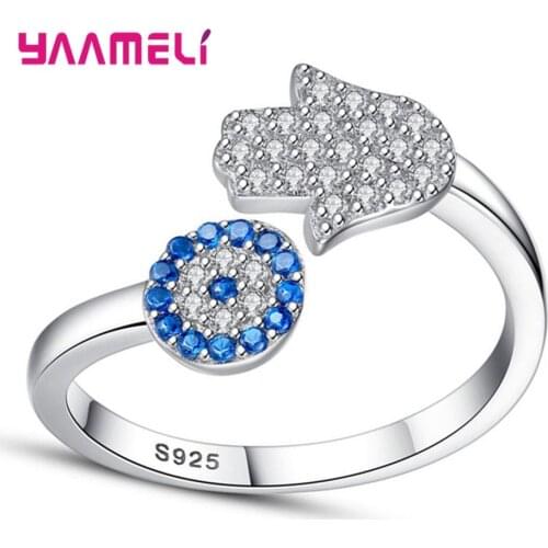 Trendy Popular Authetic 925 Sterling Silver Charms Blue Stunning Crystal Mushroom Open Ring For Wowen Girls Fashion Jewelry