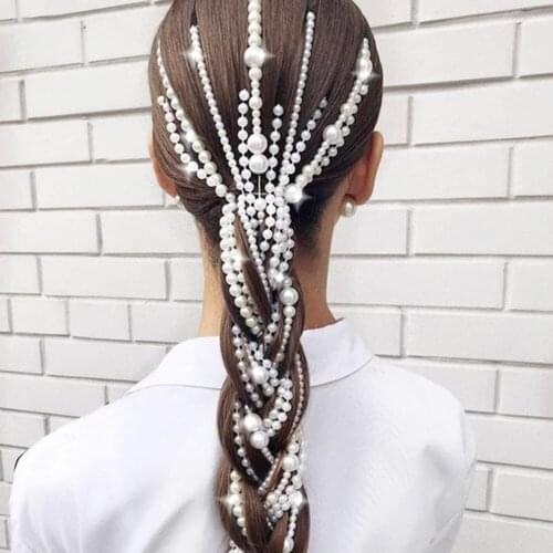 New Simulated Pearl Long Tassel/Chain Bridal Wedding Hair Accessories Hair Clip Women Party Wedding Accessories Hair Jewelry
