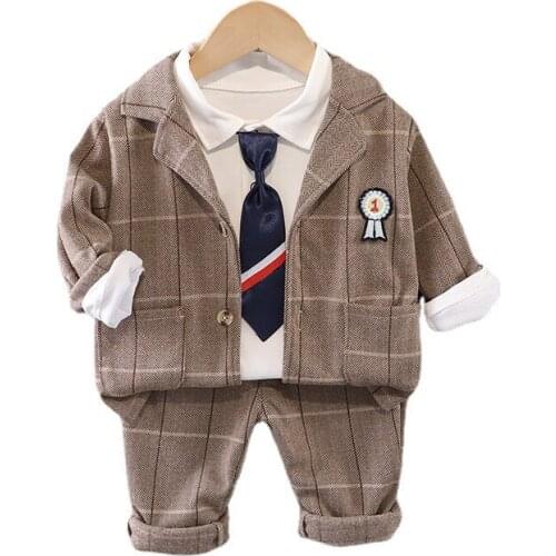 New Spring Autumn Baby Boys Clothes Children Fashion Coat T-Shirt Pants 3Pcs/Sets Toddler Gentleman Costume Kids Casual Clothing