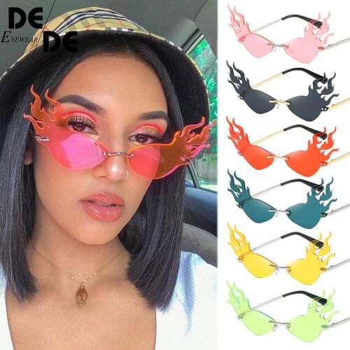 New Fire Flame Sunglasses Women Men Rimless Sun Glasses Wave Metal Frame 2020Hip Hop Narrow Sunglasses Party Eyewear Streetwear