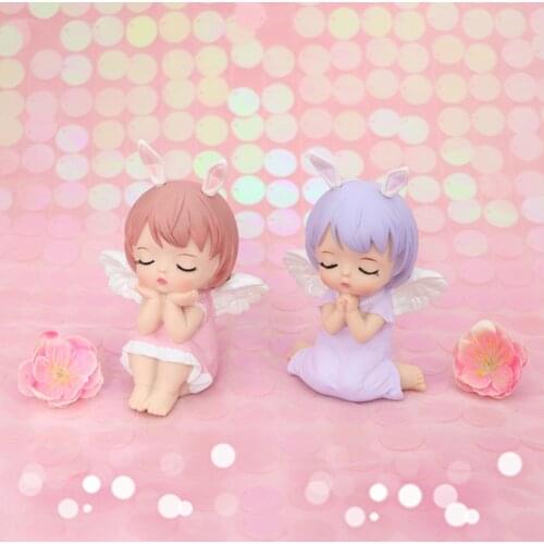 Cute Figures Little Girl with Angel Wings DIY Mini Fairy Doll Gift Figurines Miniature Lovers Concerto Cake Decoration for Kid