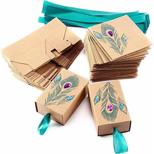 5pcs Peacock Feather chocolate Candy Boxes gift bag Wedding bridal baby shower kid adult birthday Anniversary decoration Favor
