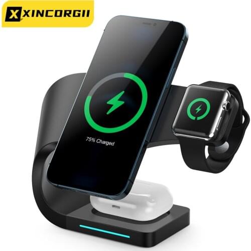 Qi Magnetic 3 In 1 Wireless Charger For Iphone 12 11 Mini Pro Max Induction Phone Holder Wireless Chargers Fast Charging Station