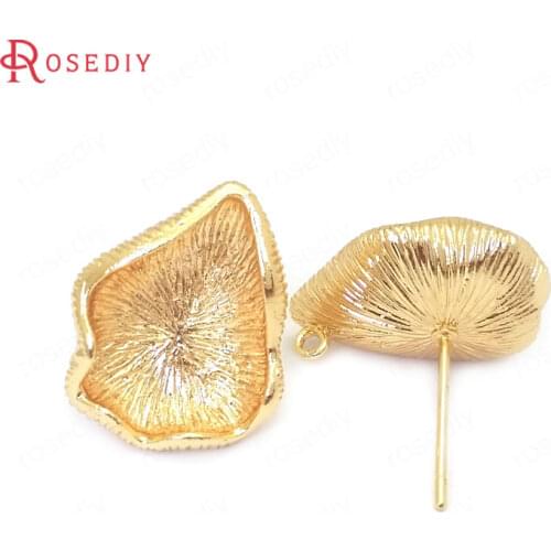38415)6PCS Height 17MM 24K Gold Color Brass Lotus Leaf Stud Earrings Pins Earrings Jewelry Making Supplies Findings Accessories