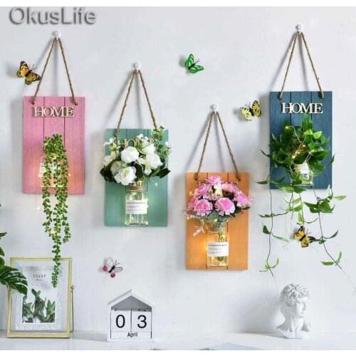 INS Nordic DIY Dried Flower Plant Wall Mounted Wood Decorative Shelf Toys Frame For Home Decoration Kids Bedroom LED Hand Craft