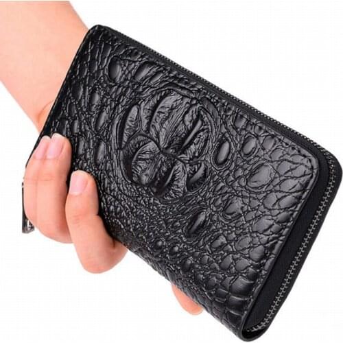 2021 New Korean Mens Purses Handbag Tide Bag Crocodile Indentation Handbag Youth Soft Leather Zipper Long Wallet Clutch Bag