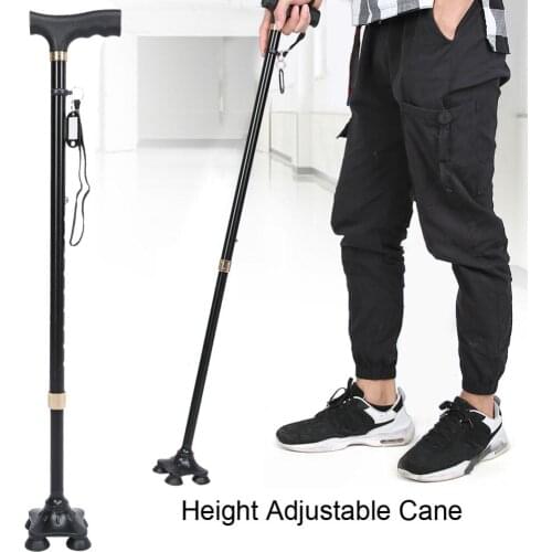 Height Adjustable Aluminum Alloy Cane With T Handle 4-pronged Pivot Base for All Terrain Grip Crutches folding walk for senior