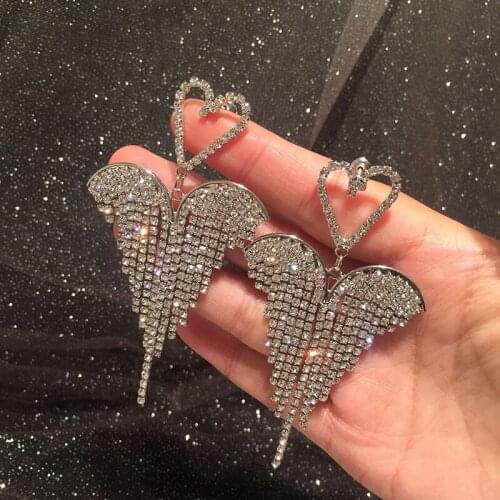 Korean Hollow Out Love Earrings Women Long Tassels Drop Earrings Full Diamonds Bing Bling Exaggerate Earrings