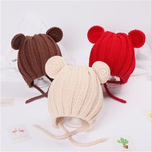 New Winter Baby Hats Infant Knitted Hat Baby Boys Girls Ear Cap