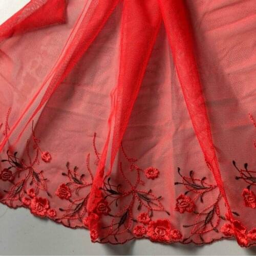 1yards 28cm Red Mesh embroidery lace fabric Handmade DIY Garment needlework sewing fabric Clothing accessories For Wedding Hot