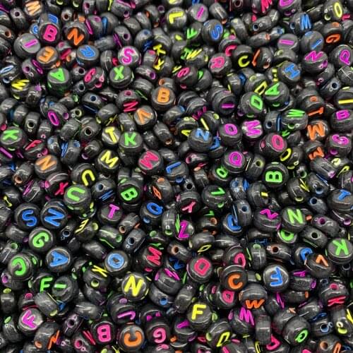 100pcs 6x3mm Black and Color Acrylic Alphabet / Letter Round Beads For Jewelry Making Diy Handmade Bracelet Necklace