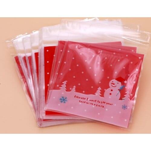 100pcs/lot Happiness Christmas Snowman Printed Cookie Packing Bags 10x10+3cm For Kids Snack Gifts Transparent Biscuits Pouches