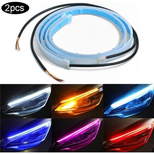 2PCS LED DRL Car Daytime Running Light Flexible Waterproof Strip Auto Headlights White Turn Signal Yellow Brake Flow Lights 12V