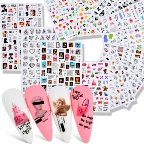 2021 NEW Nail Sticker Women Face Sketch Abstract Image Sexy Girl Nail Art Self-adhesive Decal Tattoos Sliders Manicure DIY Tools