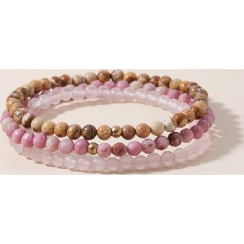 OAIITE 3 pcs Real Natural Stone Bracelets Picture Jasper Rose Quartz Beads Bracelet Stretch Rope Bangles Yoga Healing Jewelry