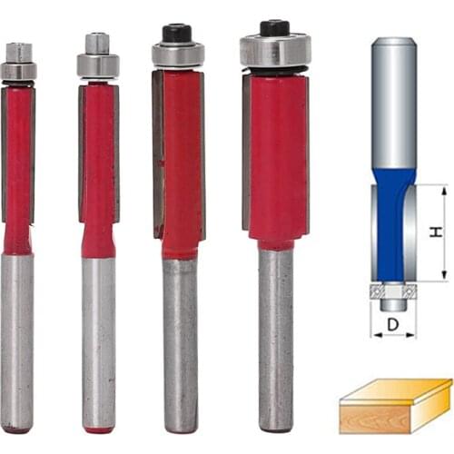 4Pcs 6/8/10/12mm Flush Trim Bit Carbide Tipped For 1/4" Shank Router Bits H02