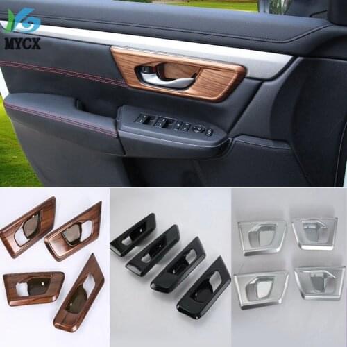4Pcs/Set ABS Carbon fiber Peach Wood Grain Inner Door Bowl Frame Cover Trim Sticker Car Accessories Fit For Honda CRV CR-V 17-19