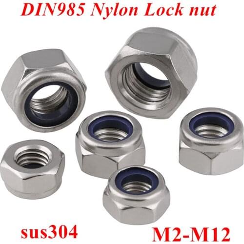 50pcs Nylon Lock Nut M2 M2.5 M3 M4 M5 M6 M8 M10 M12 DIN985 304 Stainless Steel Nylon Self-locking Hex Nuts Locknut Slip Lock Nut