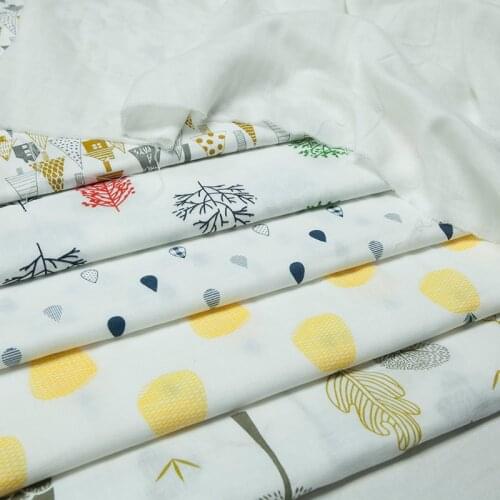 Cartoon trees/pineapple/raindrops print white cotton fabric,double layer,sewing for dress,skirt,blouse,child,craft by the yard