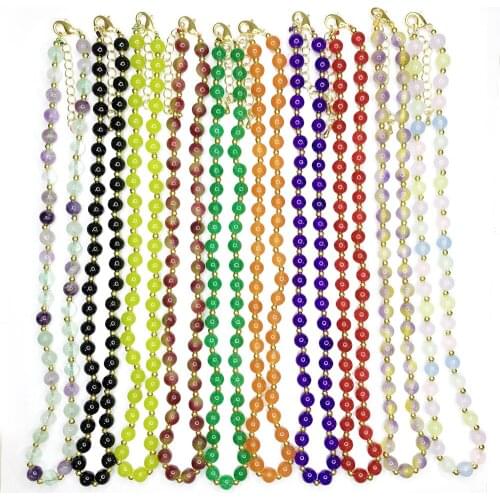 Short Chain Necklace for Women Natural Stone Quartzs Fluorite Tourmaline Crystal Olive Amethysts Beads Choker Clavicle 40cm B497