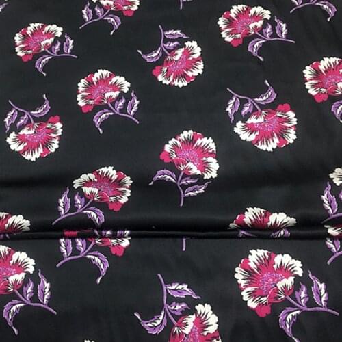 Western style floral black thick silk cotton satin fabric not transparent smoothly,SCT756