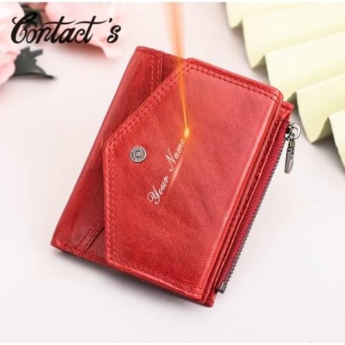 Contacts Zipper Coin Pocket Women Wallet Genuine Leather Mini Purse Fashion Card Holder Money Bag Female Wallet Portfel Cartera