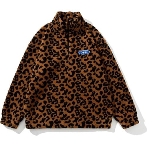 Leopard Print Lamb Wool Jacket Stand-up Collar Jacket Lamb Wool Hoodie Women Padded Top Couple Super Dalian Hoodie Sweatshirt