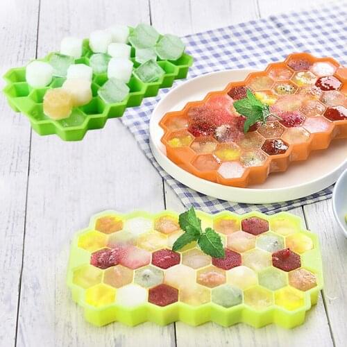 Summer Ice Cube Trays Removable Lids 37 Cavity Silicone Dessert Chocolate Mould Food Grade Honeycomb Ice Cube Mold for Whiskey