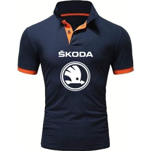 Summer Mens POLO shirt Skoda Car Logo Printing short sleeve Casual Solid color High Quality Cotton Mens short sleeve
