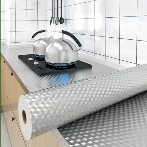 Kitchen Oil-proof Stickers Waterproof Moisture-proof Fire-proof High-Tem-Resistant Wallpaper Self-adhesive Tin/Aluminum Foil
