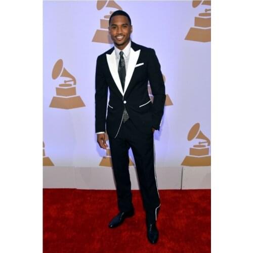 Men Black Fashion Designer Grooms Wedding Tuxedo Formal Dinner Suit Coat Jacket Blazer mens suits with pants white lapel 2018