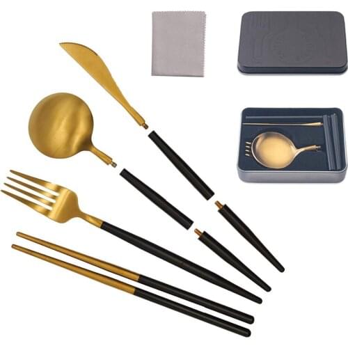 1Set Gold Dinnerware Set Stainless Steel Cutlery Set Mirror Silverware Knife Fork Spoon Folding Tableware Flatware Set Dishwashe
