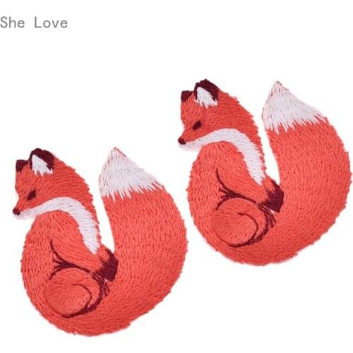 Chzimade 1 Pair Fox Embroidery Patches Coat Jacket Jeans Decoration Motifs Applique Sew On