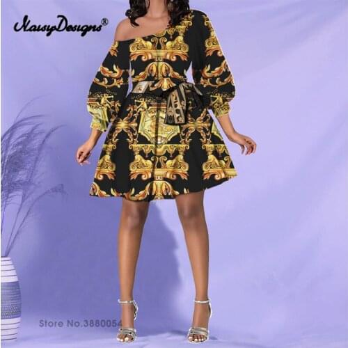 Noisydesigns Luxury Golden Floral Women Dress Fluffy Two-piece Top Sexy Slanted Shoulder Elastic Shrink Ladies Club Party Outfit