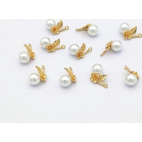 New arrival! 17x8mm 50Pcs Plating Real gold/Imitation pearl Flower Charm for Earring DIY Making, Jewelry Findings & Component