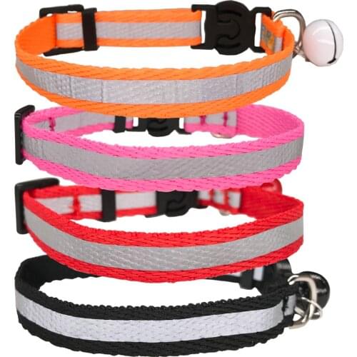 Safety Buckle cat collar 1.0 cmWidth Small Dogs Cat Collar Puppy Nylon Reflective Pet Dog Collar Necklace with Bell